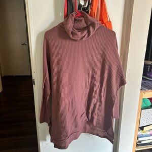 Long sleeve waffle knit cotton shirt in dark blush, size xs